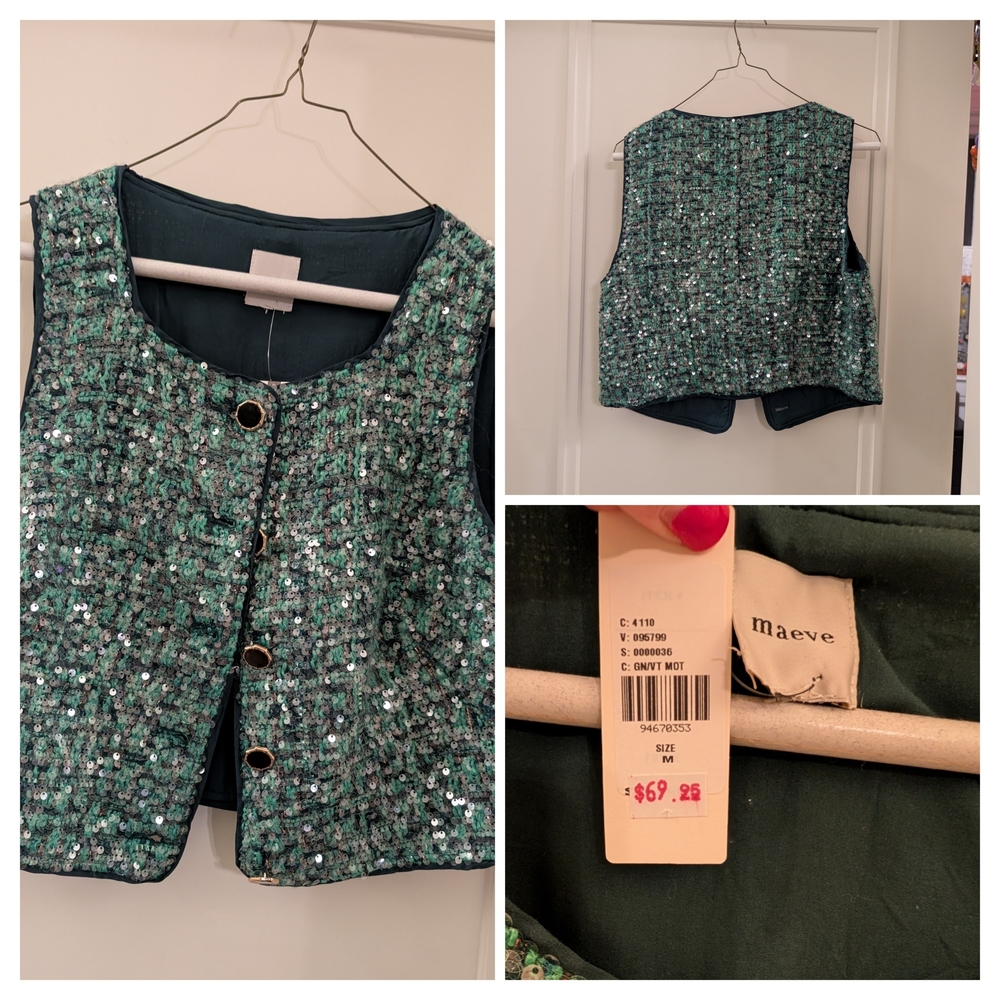 Maeve Green Sequin Vest